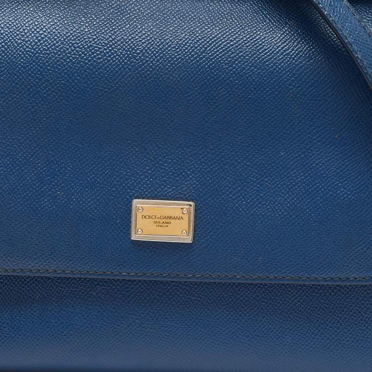 Pre Owned Dolce & Gabbana Blue Leather Medium Miss Sicily Top Handle Bag