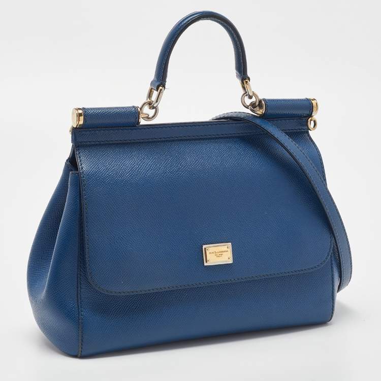 Pre Owned Dolce & Gabbana Blue Leather Medium Miss Sicily Top Handle Bag