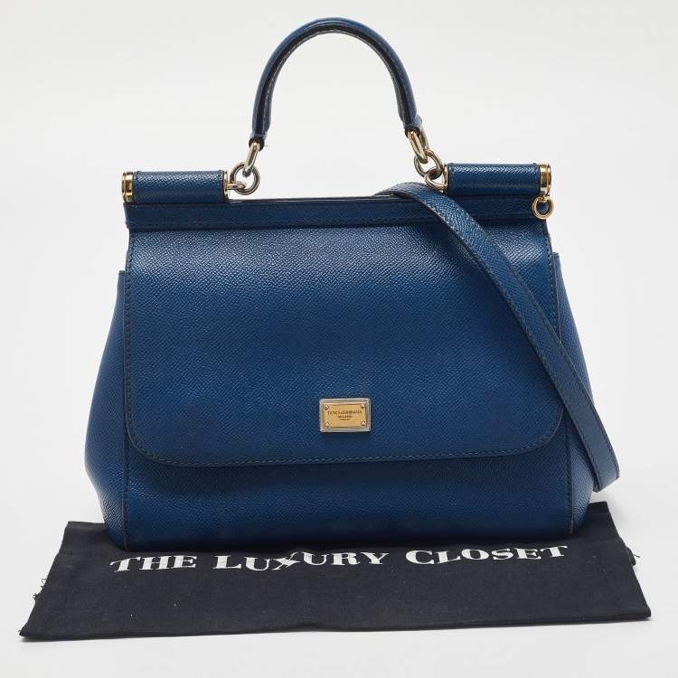 Pre Owned Dolce & Gabbana Blue Leather Medium Miss Sicily Top Handle Bag