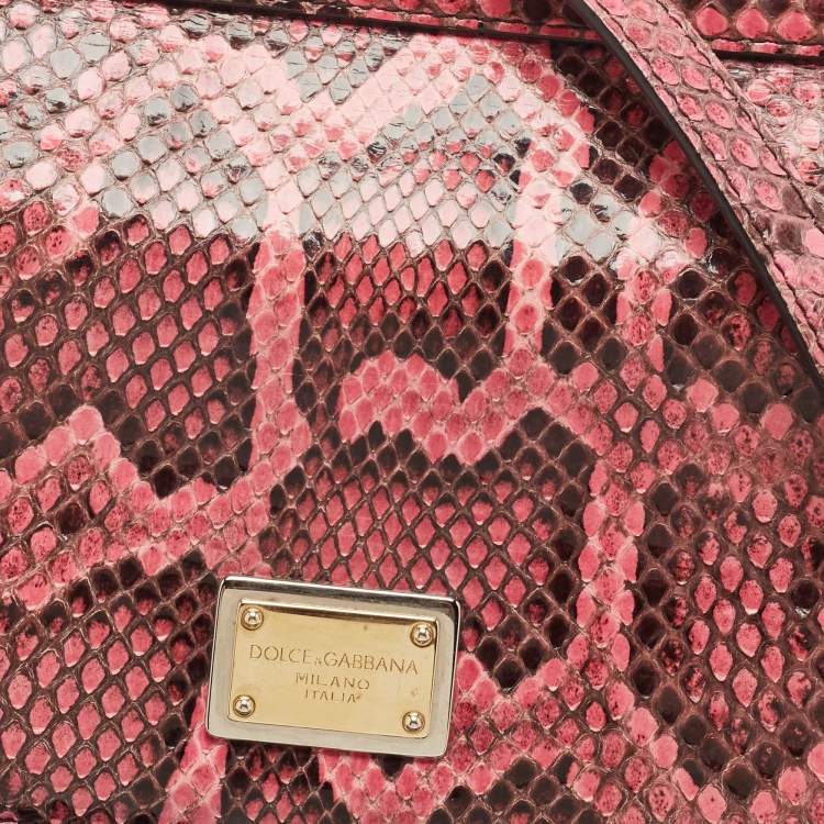 Pre Owned Dolce & Gabbana Pink Python Medium Miss Sicily Top Handle Bag