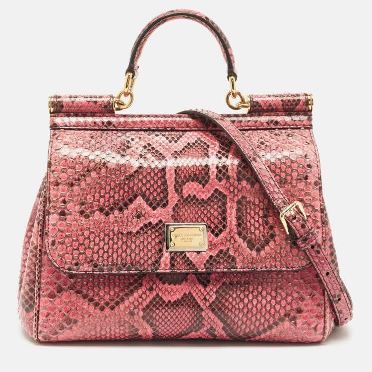 Pre Owned Dolce & Gabbana Pink Python Medium Miss Sicily Top Handle Bag