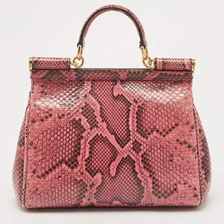 Pre Owned Dolce & Gabbana Pink Python Medium Miss Sicily Top Handle Bag