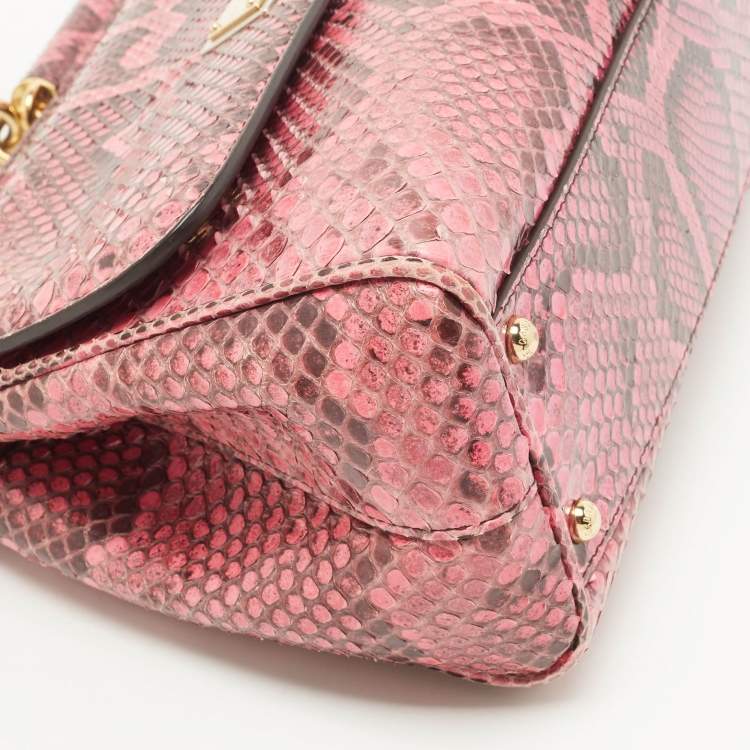 Pre Owned Dolce & Gabbana Pink Python Medium Miss Sicily Top Handle Bag