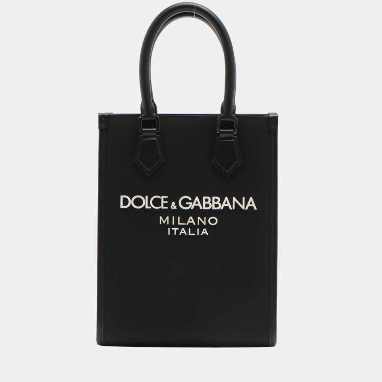 Dolce & Gabbana Embossed logo Nylon & leather 2way handbag Black