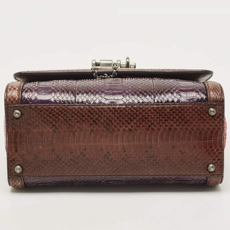 Pre Owned Dolce & Gabbana Multicolor Watersnake Leather and Brocade Fabric Medium Monica Top Handle Bag