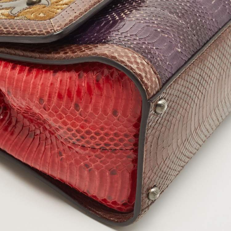 Pre Owned Dolce & Gabbana Multicolor Watersnake Leather and Brocade Fabric Medium Monica Top Handle Bag