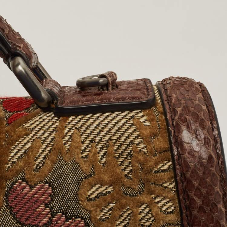 Pre Owned Dolce & Gabbana Multicolor Watersnake Leather and Brocade Fabric Medium Monica Top Handle Bag