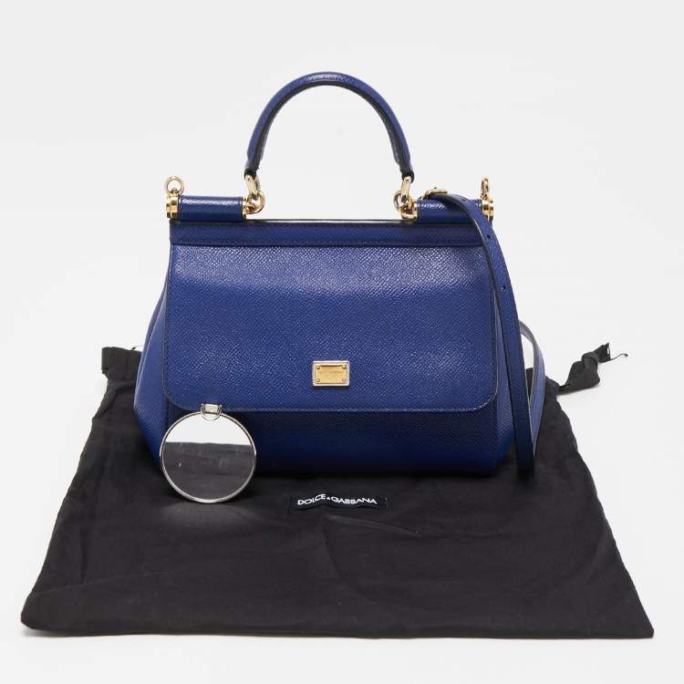 Pre Owned Dolce & Gabbana Blue Leather Small Miss Sicily Top Handle Bag