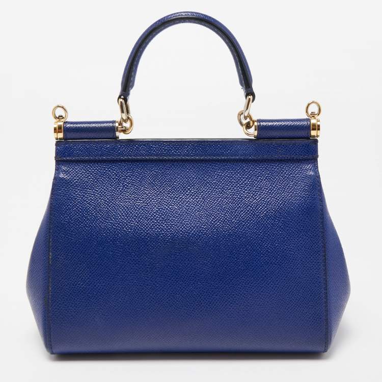 Pre Owned Dolce & Gabbana Blue Leather Small Miss Sicily Top Handle Bag
