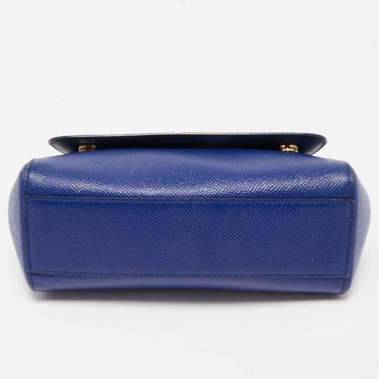 Pre Owned Dolce & Gabbana Blue Leather Small Miss Sicily Top Handle Bag