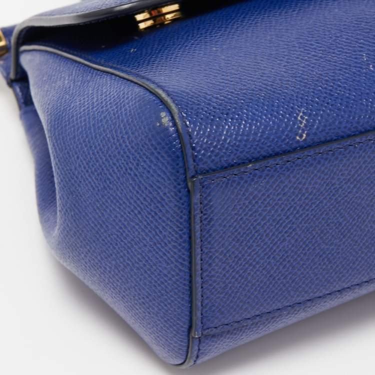 Pre Owned Dolce & Gabbana Blue Leather Small Miss Sicily Top Handle Bag