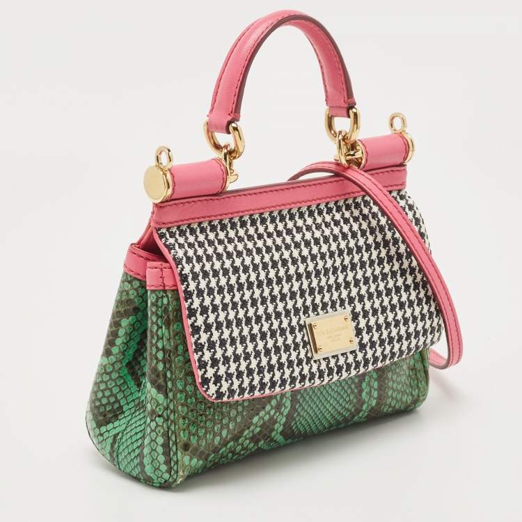 مملوكة مسبقًا Dolce & Gabbana Multicolor Woven Straw, Leather and Python Small Miss Sicily Top Handle Bag