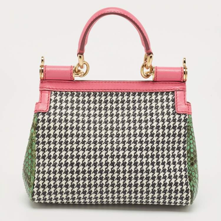 مملوكة مسبقًا Dolce & Gabbana Multicolor Woven Straw, Leather and Python Small Miss Sicily Top Handle Bag
