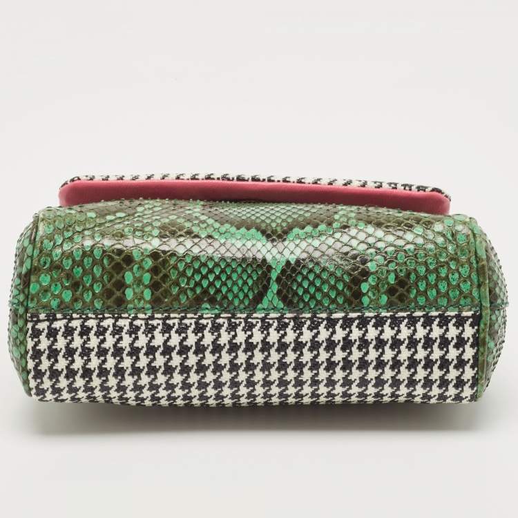 مملوكة مسبقًا Dolce & Gabbana Multicolor Woven Straw, Leather and Python Small Miss Sicily Top Handle Bag