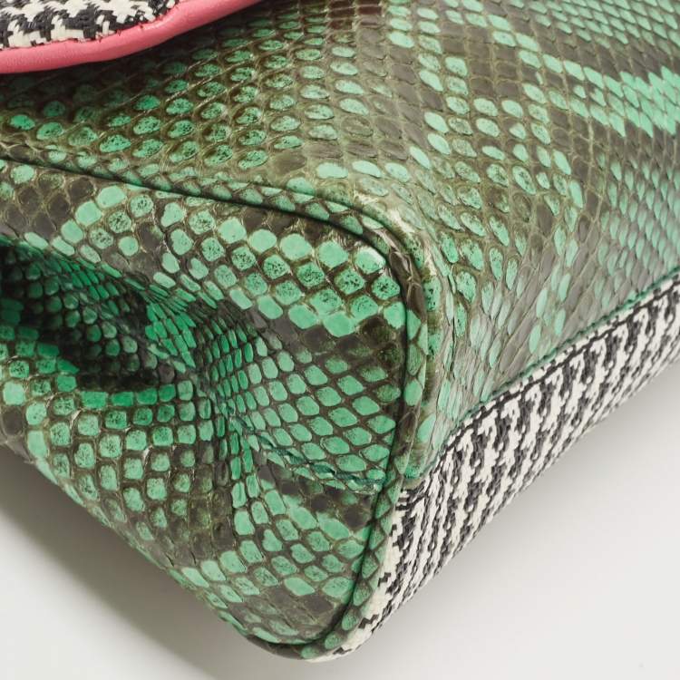 مملوكة مسبقًا Dolce & Gabbana Multicolor Woven Straw, Leather and Python Small Miss Sicily Top Handle Bag