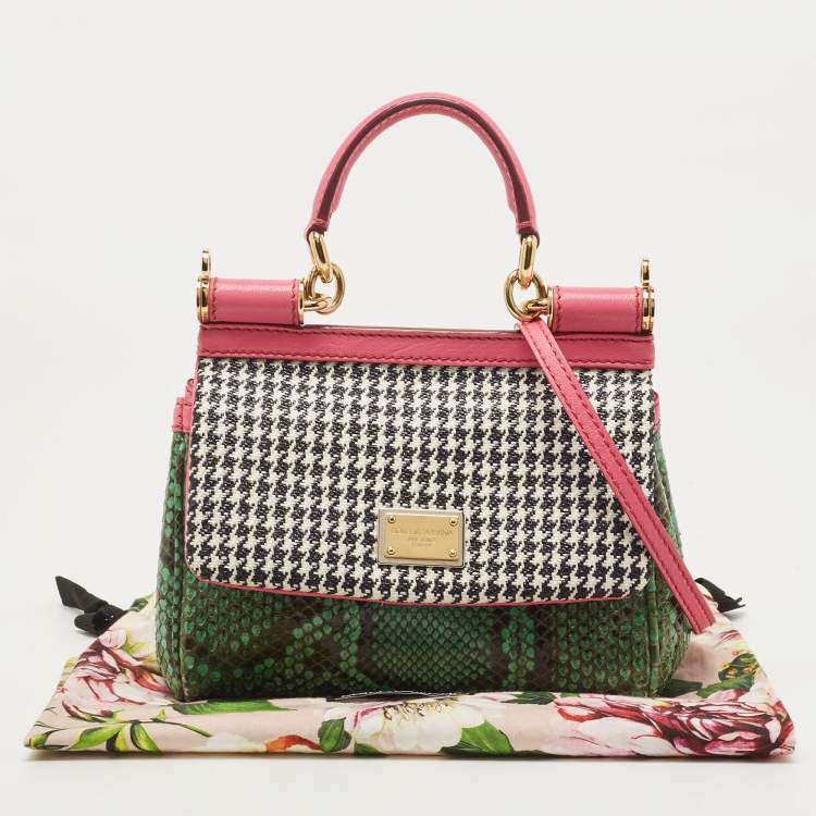 مملوكة مسبقًا Dolce & Gabbana Multicolor Woven Straw, Leather and Python Small Miss Sicily Top Handle Bag