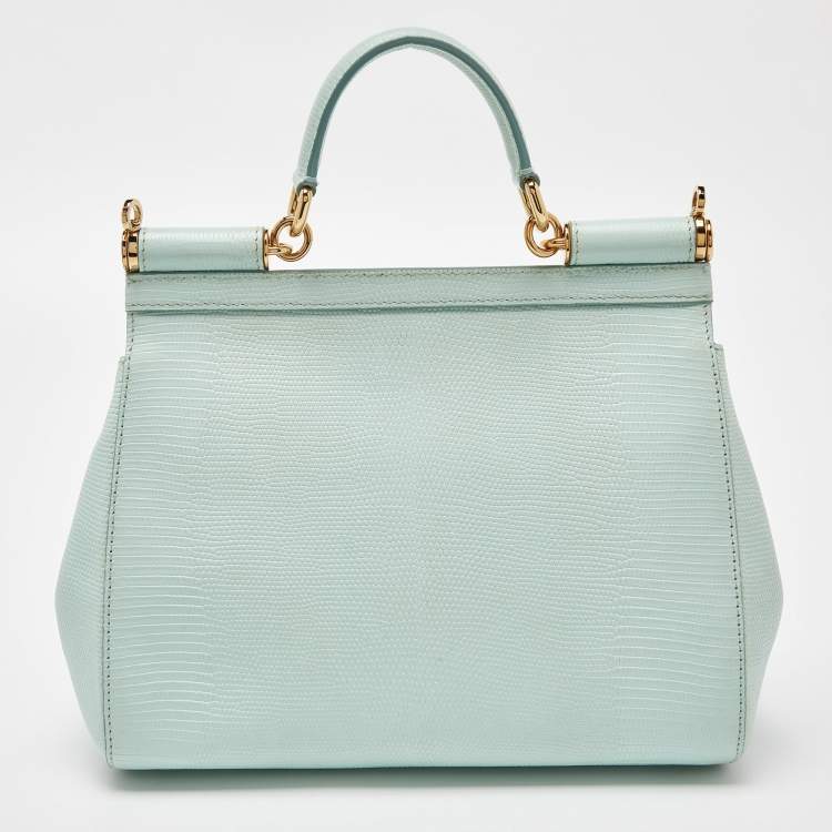 Pre Owned Dolce & Gabbana Green Iguana Embossed Leather Medium Miss Sicily Top Handle Bag