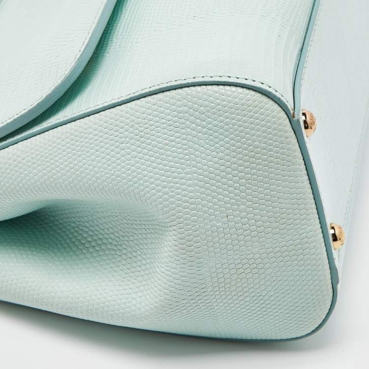 Pre Owned Dolce & Gabbana Green Iguana Embossed Leather Medium Miss Sicily Top Handle Bag