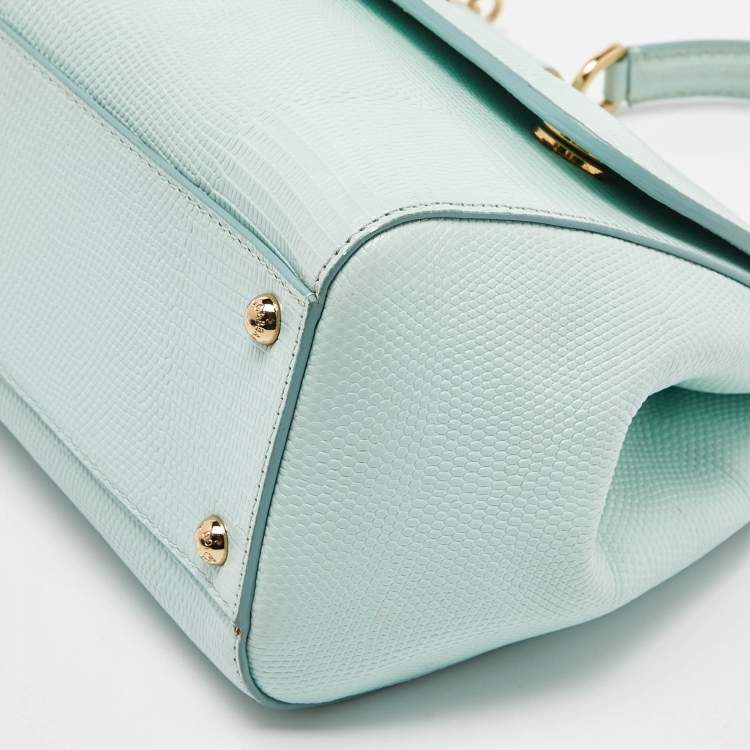 Pre Owned Dolce & Gabbana Green Iguana Embossed Leather Medium Miss Sicily Top Handle Bag