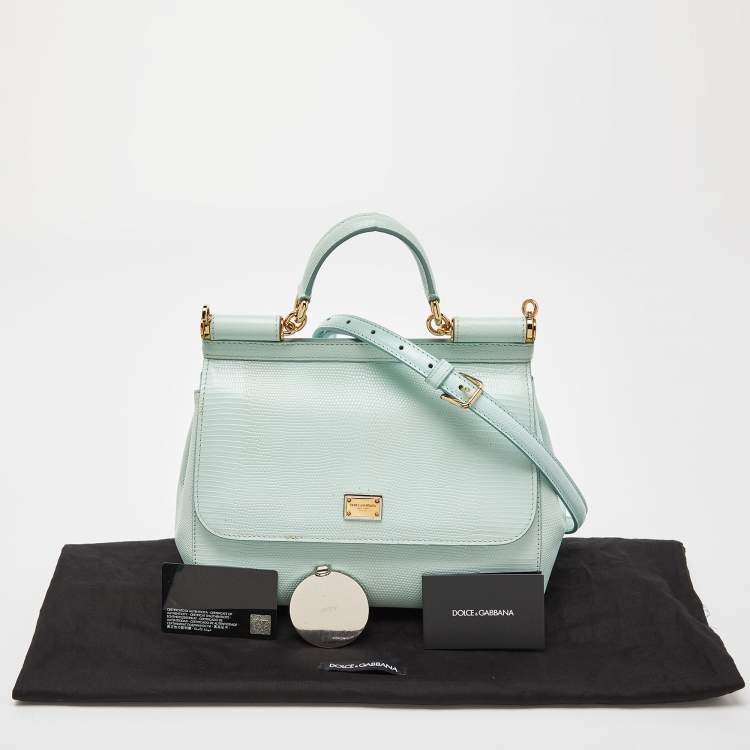 Pre Owned Dolce & Gabbana Green Iguana Embossed Leather Medium Miss Sicily Top Handle Bag