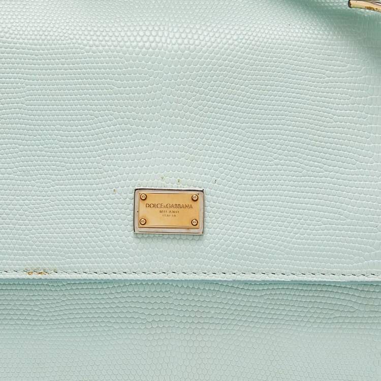Pre Owned Dolce & Gabbana Green Iguana Embossed Leather Medium Miss Sicily Top Handle Bag
