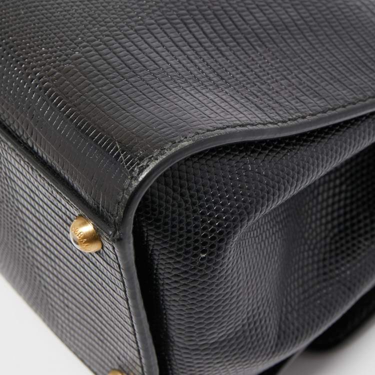 Pre Owned Dolce & Gabbana Black Lizard Embossed Leather Medium Miss Monica Top Handle Bag