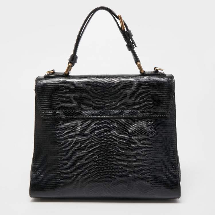 Pre Owned Dolce & Gabbana Black Lizard Embossed Leather Medium Miss Monica Top Handle Bag