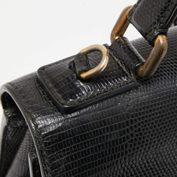 Pre Owned Dolce & Gabbana Black Lizard Embossed Leather Medium Miss Monica Top Handle Bag