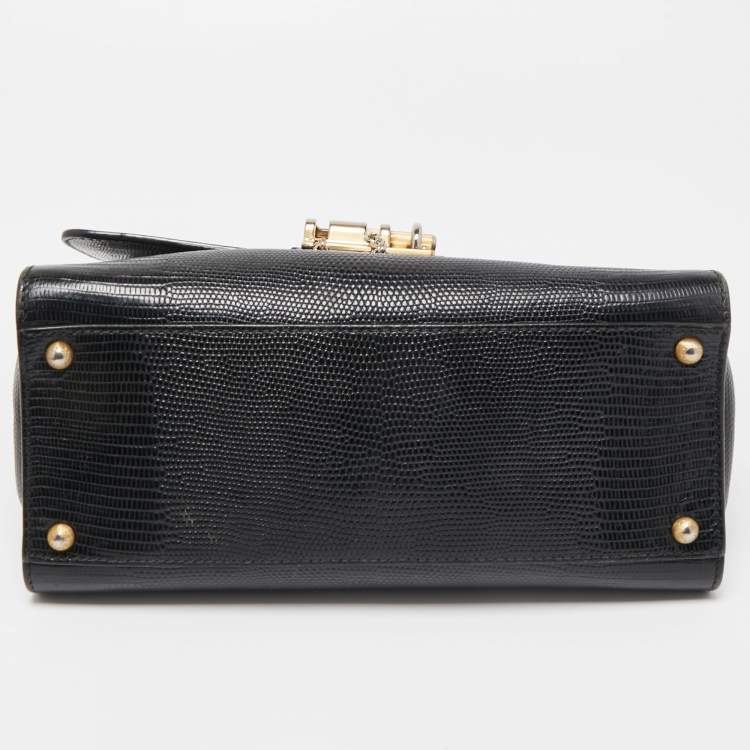 Pre Owned Dolce & Gabbana Black Lizard Embossed Leather Medium Miss Monica Top Handle Bag