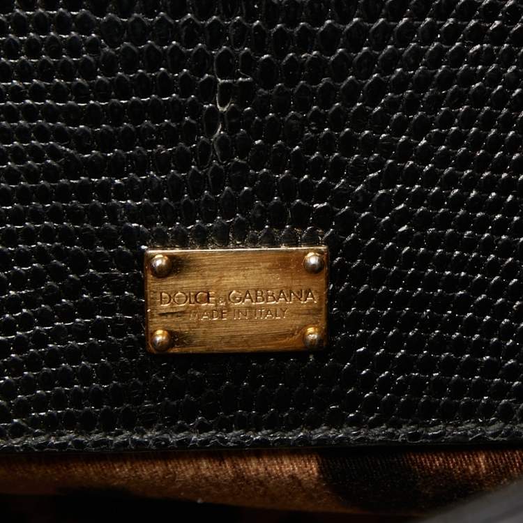 Pre Owned Dolce & Gabbana Black Lizard Embossed Leather Medium Miss Monica Top Handle Bag
