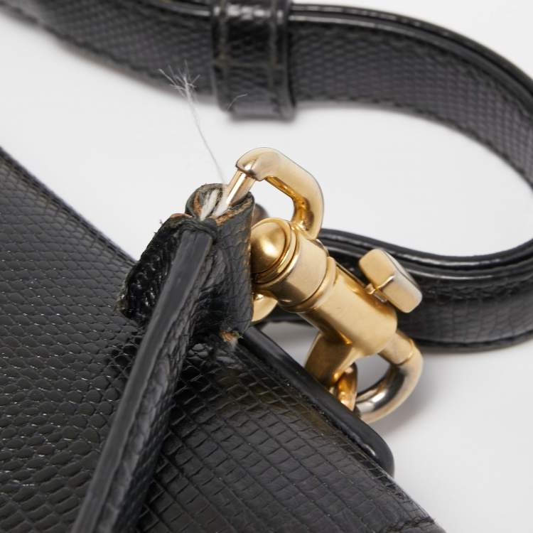 Pre Owned Dolce & Gabbana Black Lizard Embossed Leather Medium Miss Monica Top Handle Bag