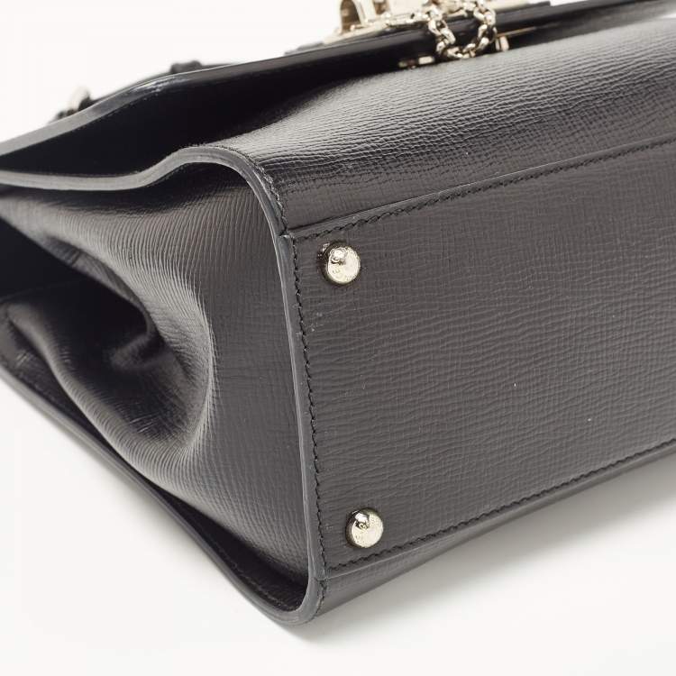Pre Owned Dolce & Gabbana Black Leather Medium Miss Monica Top Handle Bag