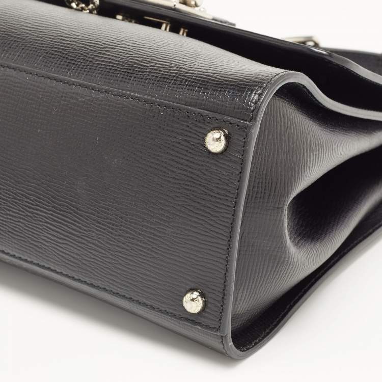 Pre Owned Dolce & Gabbana Black Leather Medium Miss Monica Top Handle Bag