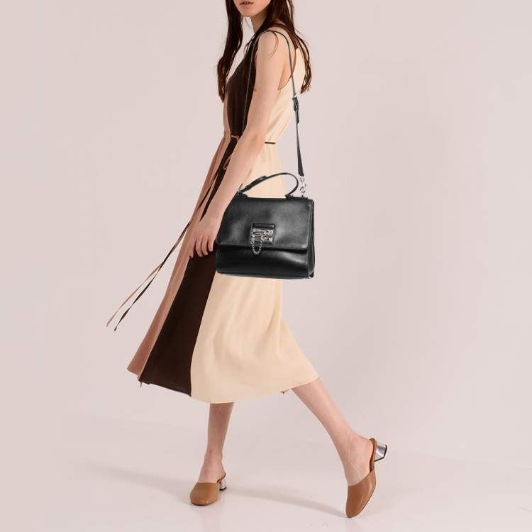 Pre Owned Dolce & Gabbana Black Leather Medium Miss Monica Top Handle Bag