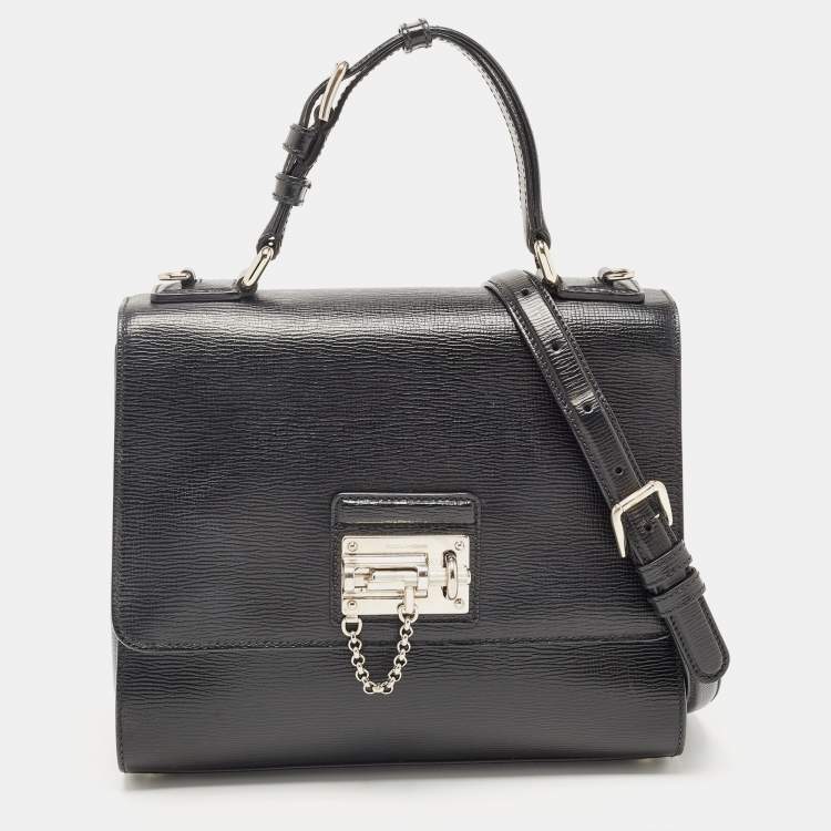 Pre Owned Dolce & Gabbana Black Leather Medium Miss Monica Top Handle Bag
