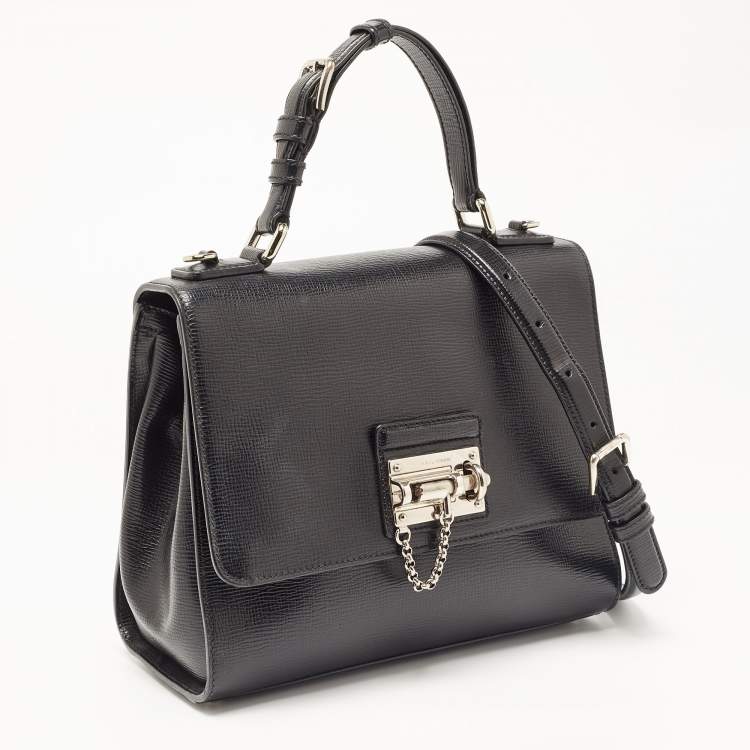 Pre Owned Dolce & Gabbana Black Leather Medium Miss Monica Top Handle Bag