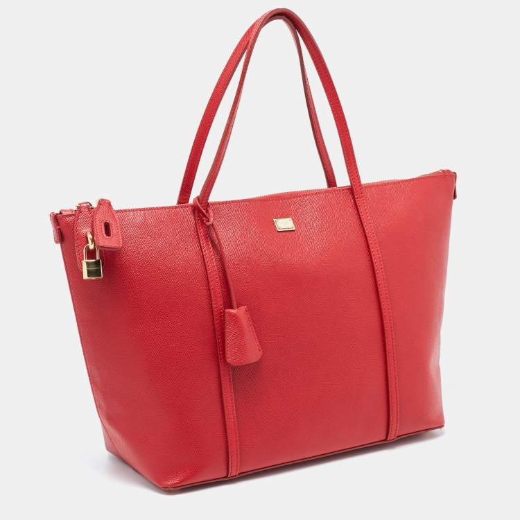 Pre Owned Dolce & Gabbana Red Leather Miss Escape Zip Tote