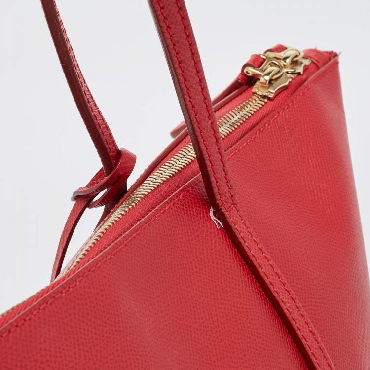 Pre Owned Dolce & Gabbana Red Leather Miss Escape Zip Tote