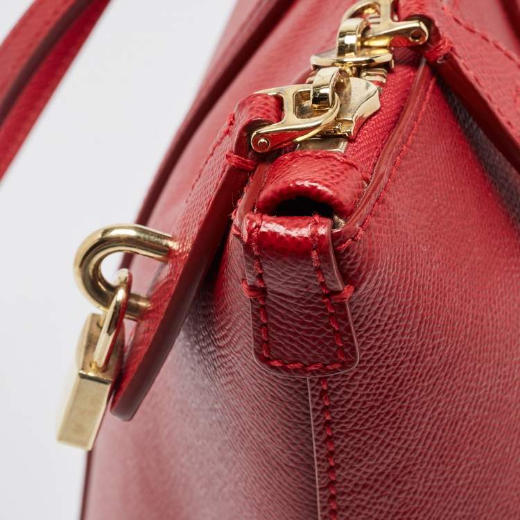 Pre Owned Dolce & Gabbana Red Leather Miss Escape Zip Tote