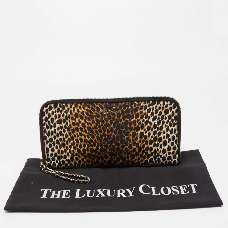Pre Owned Dolce & Gabbana Black/Brown Leopard Print Fabric Mindy Wristlet Clutch