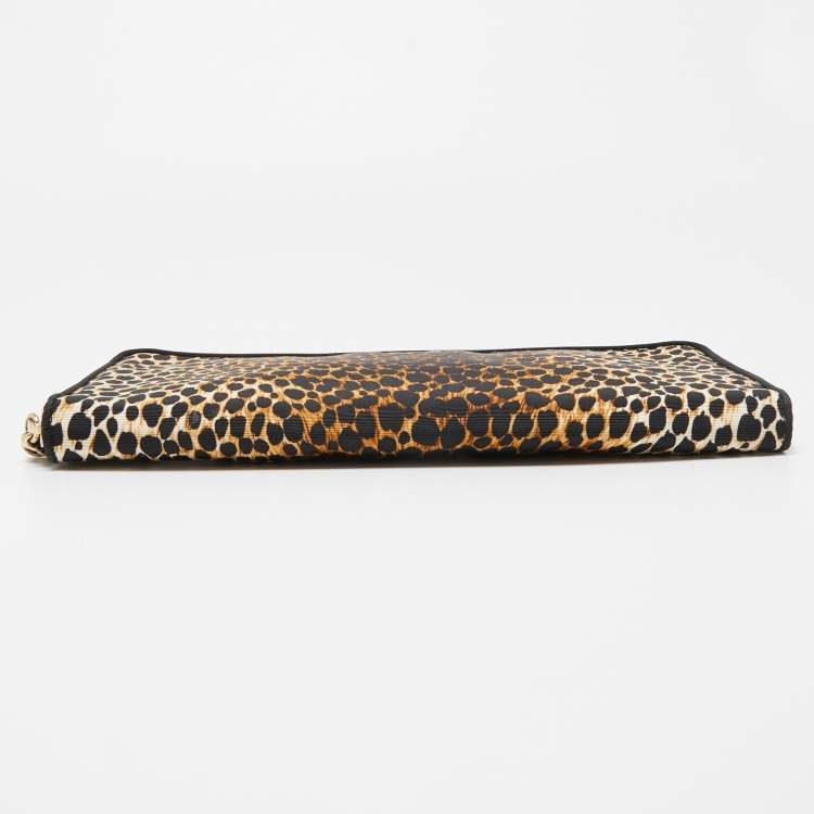 Pre Owned Dolce & Gabbana Black/Brown Leopard Print Fabric Mindy Wristlet Clutch
