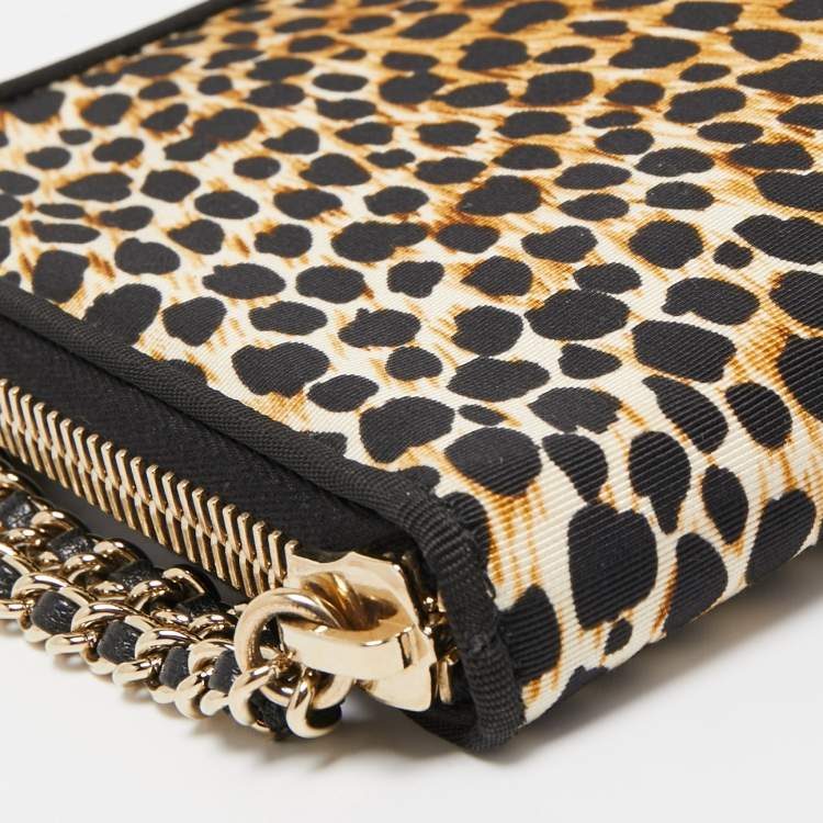 Pre Owned Dolce & Gabbana Black/Brown Leopard Print Fabric Mindy Wristlet Clutch