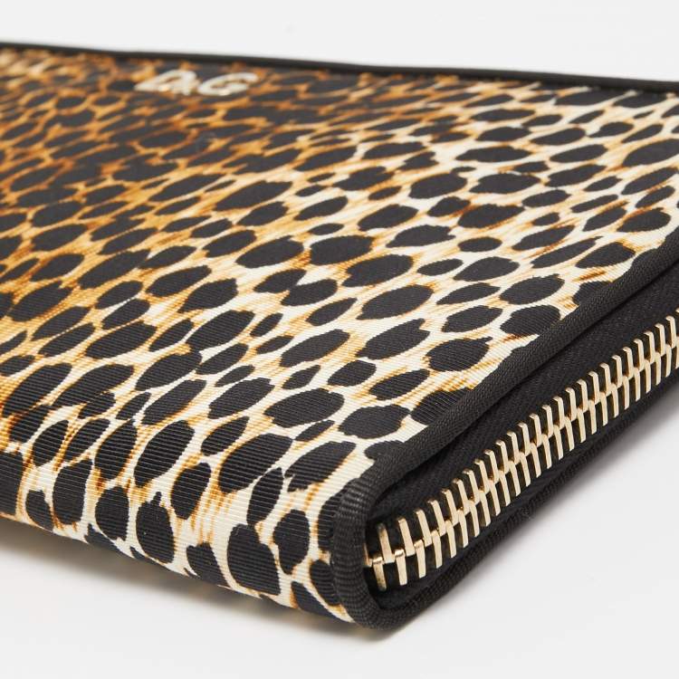 Pre Owned Dolce & Gabbana Black/Brown Leopard Print Fabric Mindy Wristlet Clutch