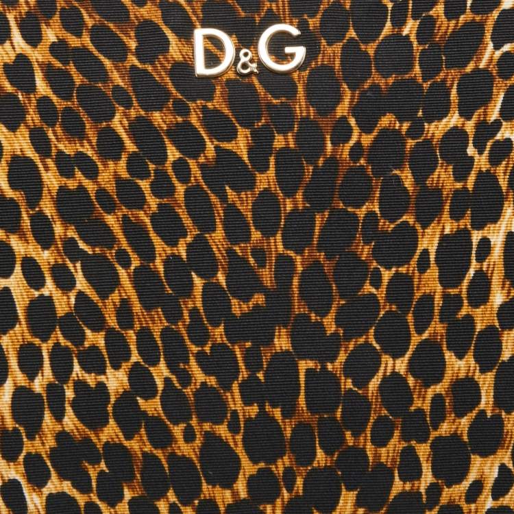 Pre Owned Dolce & Gabbana Black/Brown Leopard Print Fabric Mindy Wristlet Clutch