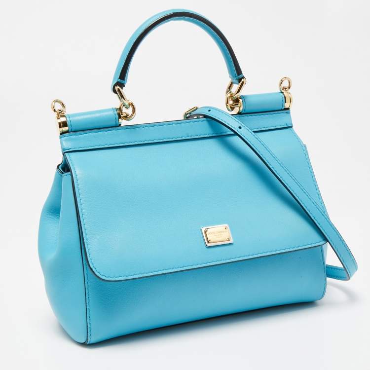 Pre Owned Dolce & Gabbana Blue Leather Small Miss Sicily Top Handle Bag