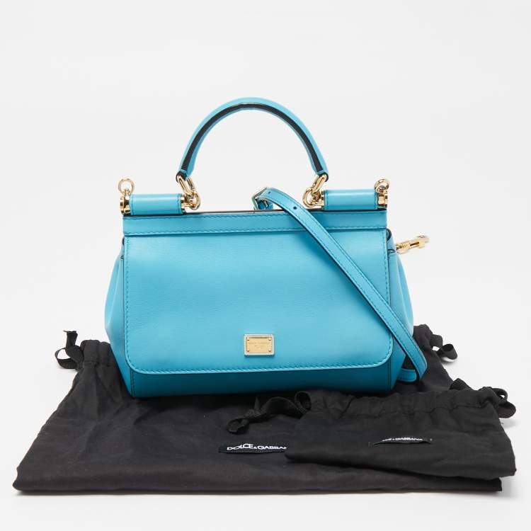 Pre Owned Dolce & Gabbana Blue Leather Small Miss Sicily Top Handle Bag