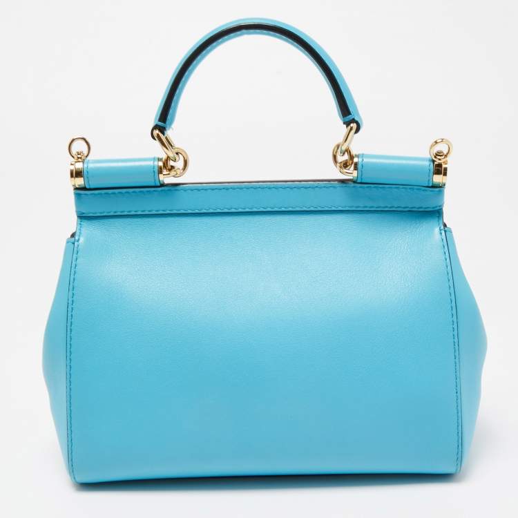 Pre Owned Dolce & Gabbana Blue Leather Small Miss Sicily Top Handle Bag