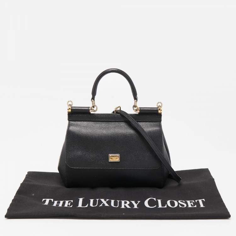 Pre Owned Dolce & Gabbana Black Leather Small Miss Sicily Top Handle Bag