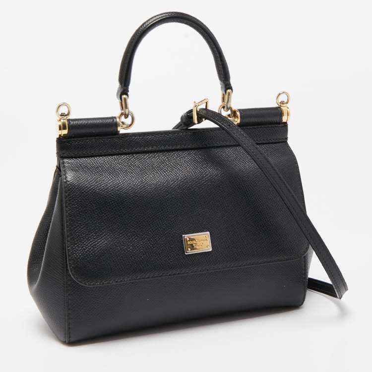 Pre Owned Dolce & Gabbana Black Leather Small Miss Sicily Top Handle Bag