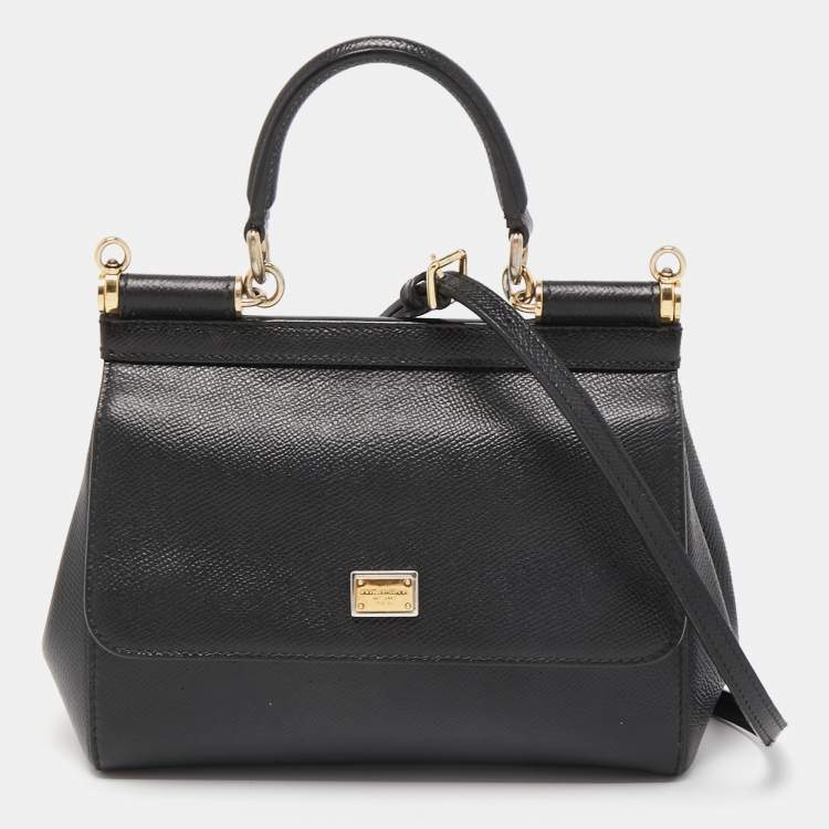 Pre Owned Dolce & Gabbana Black Leather Small Miss Sicily Top Handle Bag
